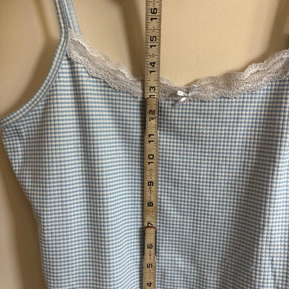 Heart & Hips Blue Gingham Lace Trim Cami Top Ribbed Coquette Bow Large